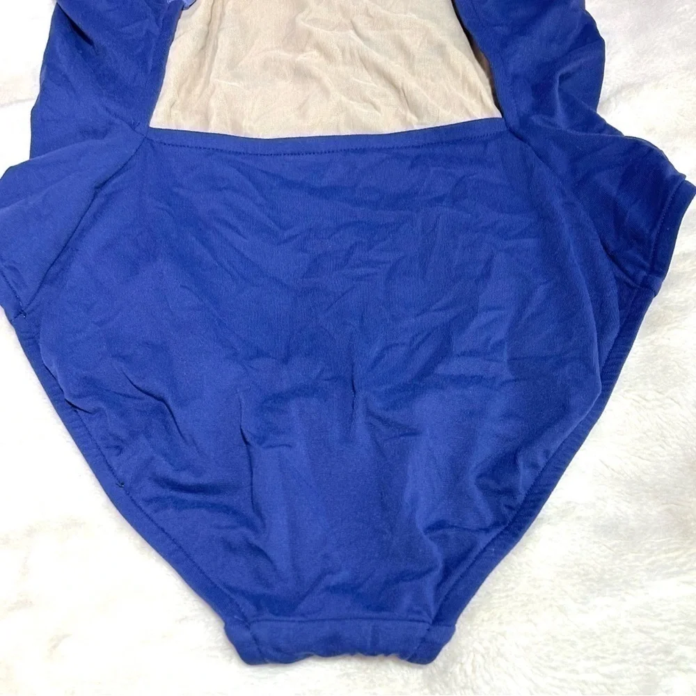 J Crew Women's One Piece Blue Stretch Swimsuit‎ Bathing Suit size L No Padding
